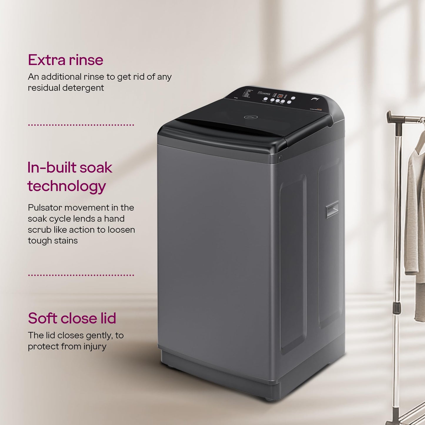 Godrej Smart Choice 10 Kg 5 Star, AI Tech, Inbuilt Heater, Fills Tub at ~0 Water Pressure, Steel Drum Fully Automatic Top Load Washing Machine (WTEON ADA 10 5.0 FEFH GLGR, Glacial Grey) 