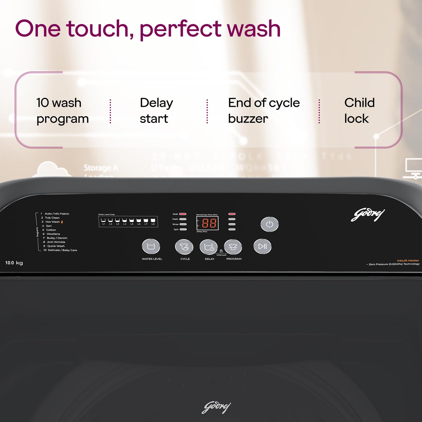 Godrej Smart Choice 10 Kg 5 Star, AI Tech, Inbuilt Heater, Fills Tub at ~0 Water Pressure, Steel Drum Fully Automatic Top Load Washing Machine (WTEON ADA 10 5.0 FEFH GLGR, Glacial Grey) 