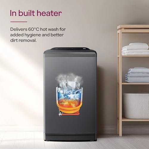 Godrej Smart Choice 10 Kg 5 Star, AI Tech, Inbuilt Heater, Fills Tub at ~0 Water Pressure, Steel Drum Fully Automatic Top Load Washing Machine (WTEON ADA 10 5.0 FEFH GLGR, Glacial Grey) 