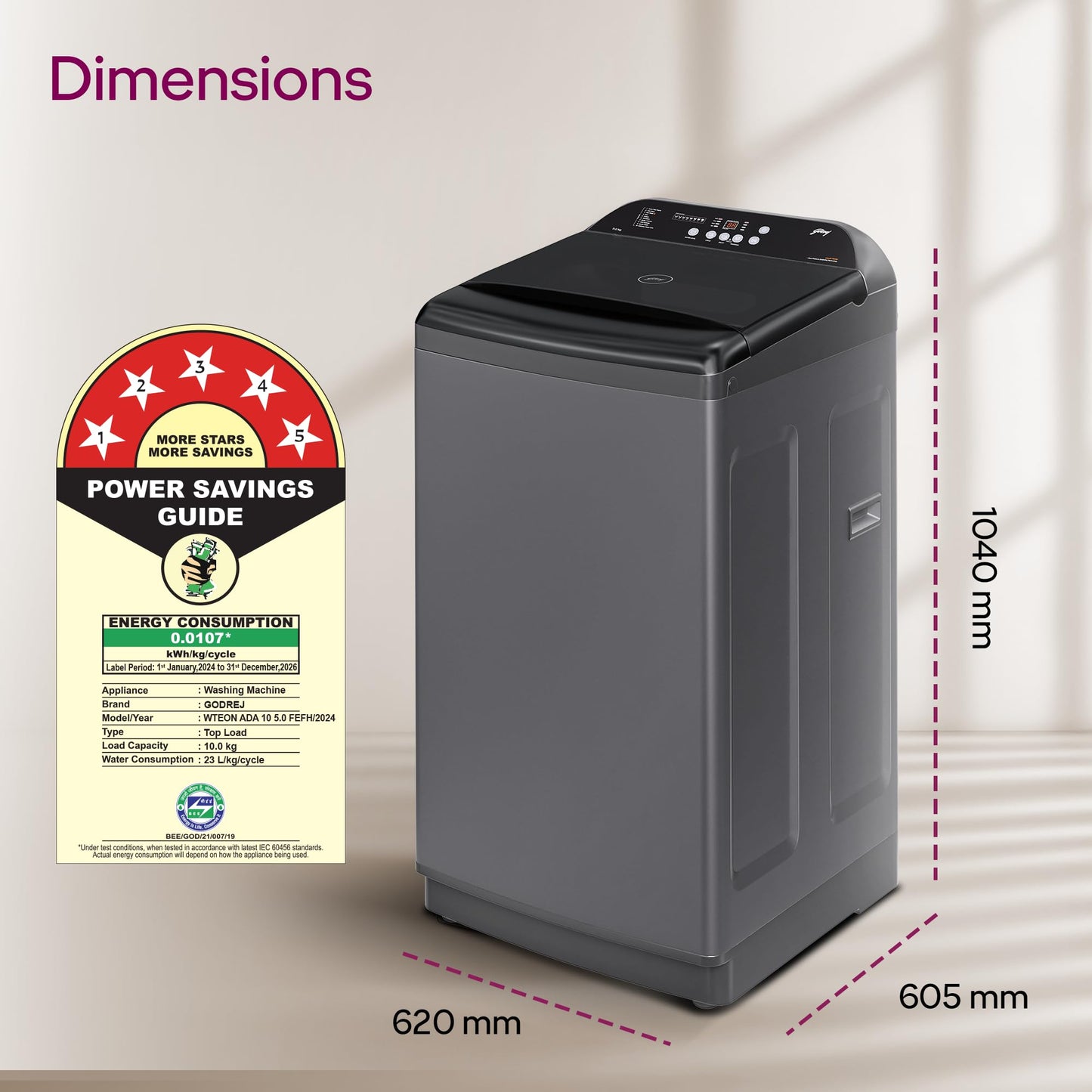 Godrej Smart Choice 10 Kg 5 Star, AI Tech, Inbuilt Heater, Fills Tub at ~0 Water Pressure, Steel Drum Fully Automatic Top Load Washing Machine (WTEON ADA 10 5.0 FEFH GLGR, Glacial Grey) 