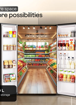 Godrej Smart Choice 600L 3Star Frost Free Smart Convertible AI Tech 3 Intelligent Modes Toughened Glass Door Inverter Side By Side Refrigerator (2025 Model,RS EONVELVET 646C RIT SM BL,Storm Blue) 