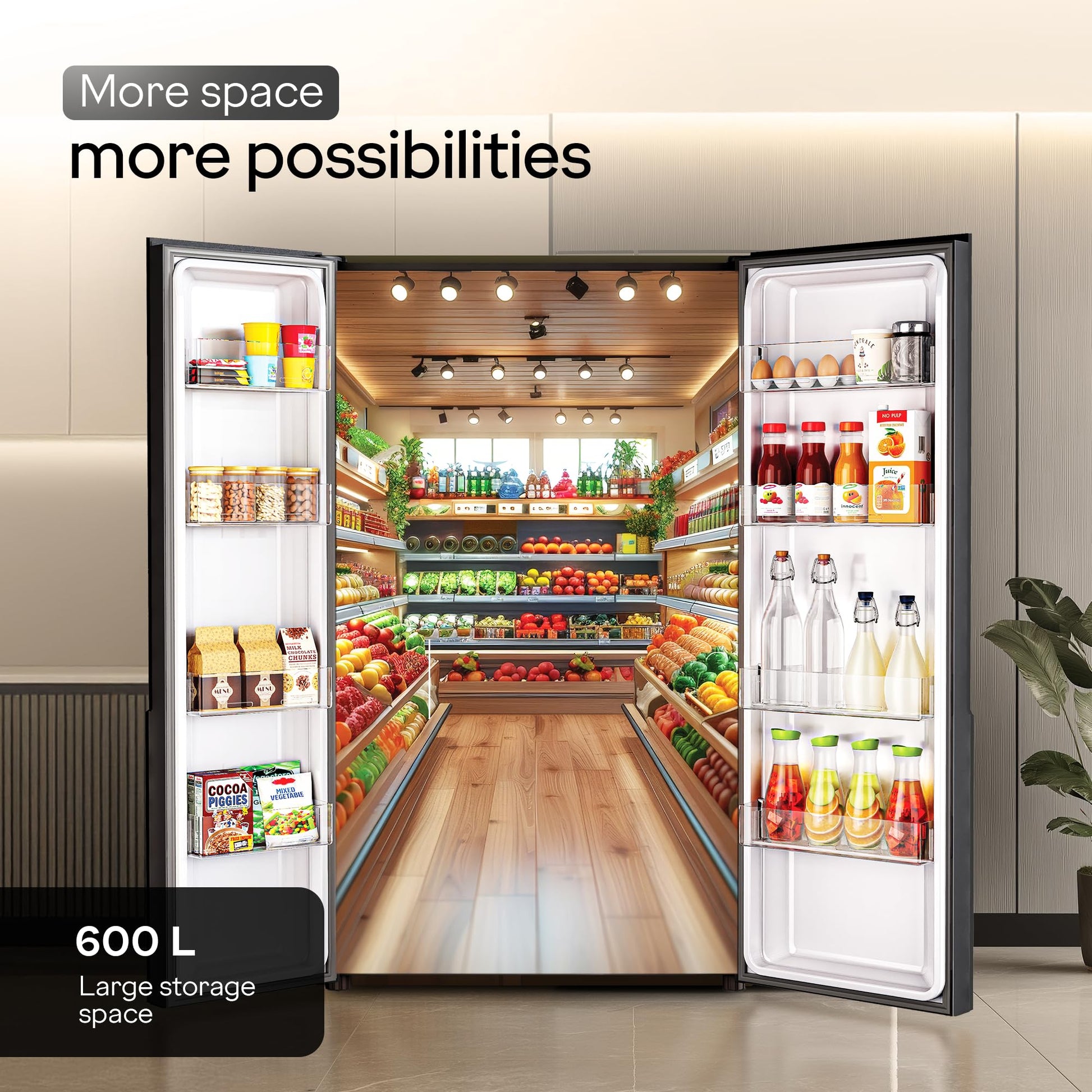 Godrej Smart Choice 600L 3Star Frost Free Smart Convertible AI Tech 3 Intelligent Modes Toughened Glass Door Inverter Side By Side Refrigerator (2025 Model,RS EONVELVET 646C RIT SM BL,Storm Blue) 