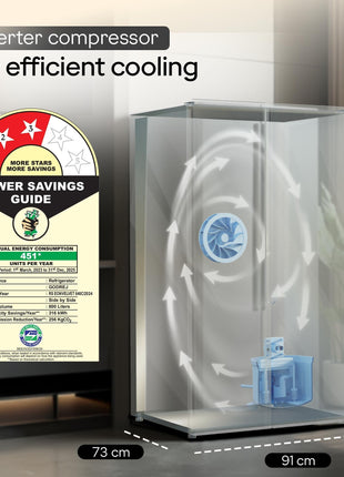 Godrej Smart Choice 600L 3Star Frost Free Smart Convertible AI Tech 3 Intelligent Modes Toughened Glass Door Inverter Side By Side Refrigerator (2025 Model,RS EONVELVET 646C RIT SM BL,Storm Blue) 