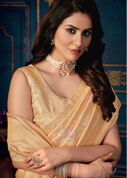 Ethereal Elegance: Pure Silk Kanjeevaram Saree - Golden