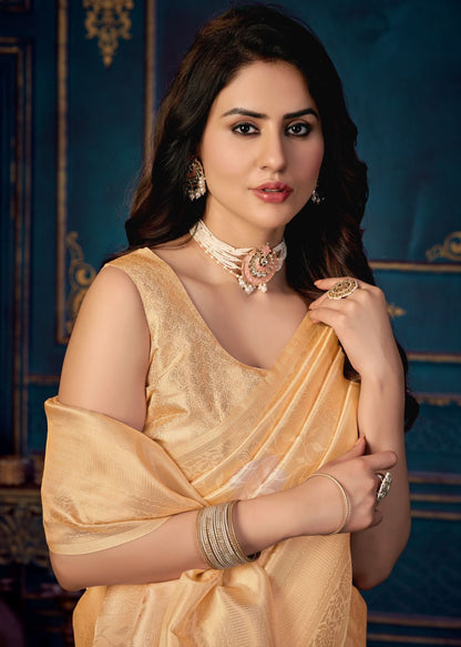 Ethereal Elegance: Pure Silk Kanjeevaram Saree - Golden