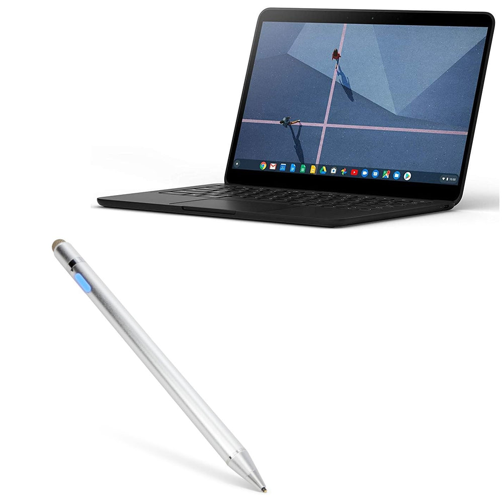 Google Pixelbook Go Stylus Pen, BoxWave [AccuPoint Active Stylus] Electronic Stylus with Ultra Fine Tip for Google Pixelbook Go - Metallic Silver