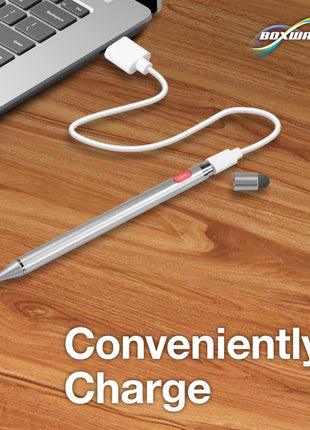Google Pixelbook Go Stylus Pen, BoxWave [AccuPoint Active Stylus] Electronic Stylus with Ultra Fine Tip for Google Pixelbook Go - Metallic Silver 