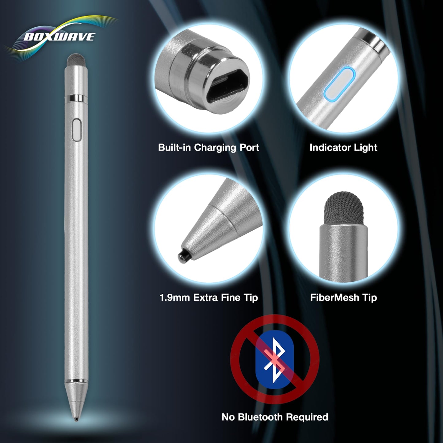 Google Pixelbook Go Stylus Pen, BoxWave [AccuPoint Active Stylus] Electronic Stylus with Ultra Fine Tip for Google Pixelbook Go - Metallic Silver 