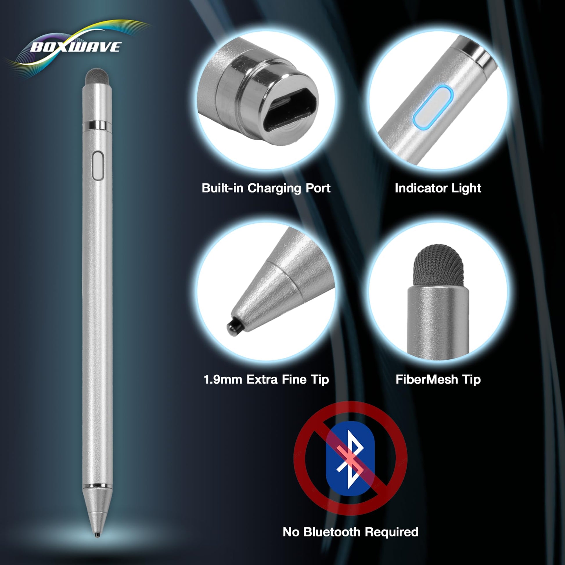 Google Pixelbook Go Stylus Pen, BoxWave [AccuPoint Active Stylus] Electronic Stylus with Ultra Fine Tip for Google Pixelbook Go - Metallic Silver 