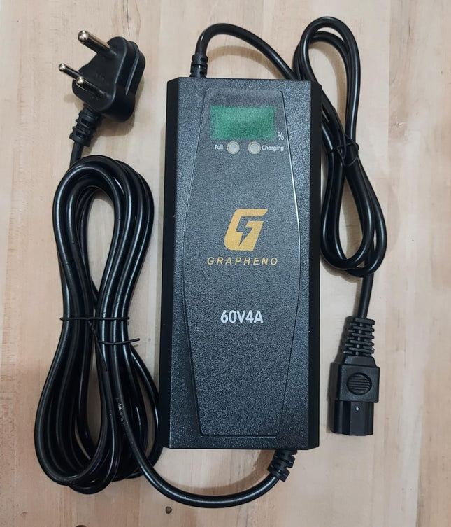 Grapheno 60V 4A Electric Scooter Battery Charger with LCD Display, Black Colour, 
