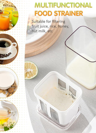 Greek Yogurt Strainer, 1100ml Multi Yoghurt Maker Strainer with Fine Mesh Bag & Lid for Thick Greek Yogurt, Soybean Milk, Kefir, Berries, Soup, Fruit Juice, Coffee 