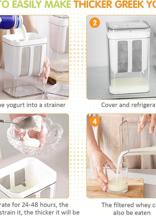 Greek Yogurt Strainer, 1100ml Multi Yoghurt Maker Strainer with Fine Mesh Bag & Lid for Thick Greek Yogurt, Soybean Milk, Kefir, Berries, Soup, Fruit Juice, Coffee 