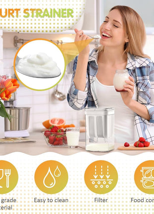 Greek Yogurt Strainer, 1100ml Multi Yoghurt Maker Strainer with Fine Mesh Bag & Lid for Thick Greek Yogurt, Soybean Milk, Kefir, Berries, Soup, Fruit Juice, Coffee 