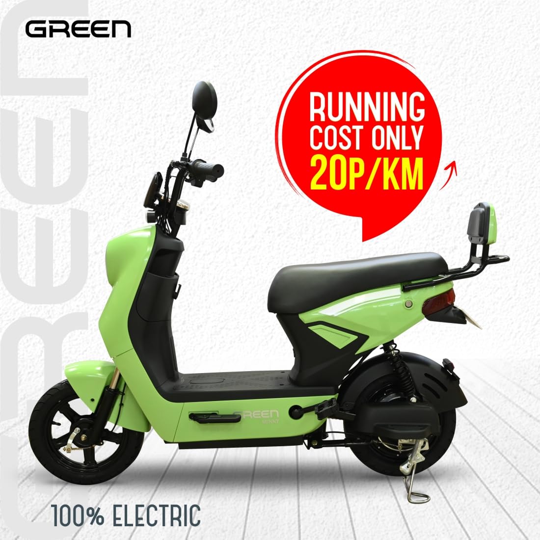 Green Sunny Low Speed Electric Scooter Non RTO 60KM Range Light Green with Portable Charger 