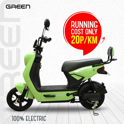 Green Sunny Low Speed Electric Scooter Non RTO 60KM Range Light Green with Portable Charger 