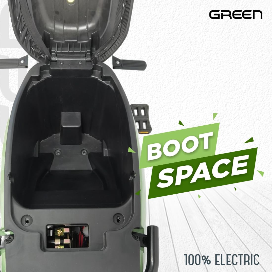 Green Sunny Low Speed Electric Scooter Non RTO 60KM Range Light Green with Portable Charger 