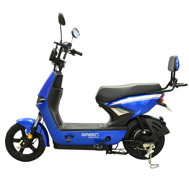 Green Sunny Plus Low Speed Electric Scooter Non RTO 40KM Range Blue with Portable Charger 