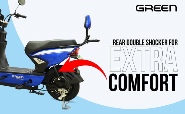 Green Sunny Plus Low Speed Electric Scooter Non RTO 40KM Range Blue with Portable Charger 