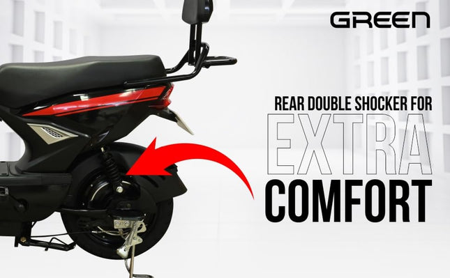Green Sunny Plus Low Speed Electric Scooter Non RTO 60KM Range Black with Portable Charger 