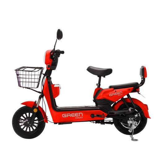 Green Udaan Low Speed Electric Scooter Non RTO 30KM Range Red with Portable Charger 