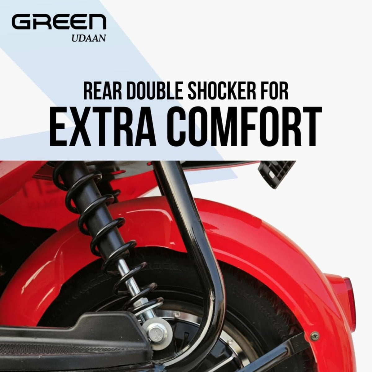 Green Udaan Low Speed Electric Scooter Non RTO 30KM Range Red with Portable Charger 