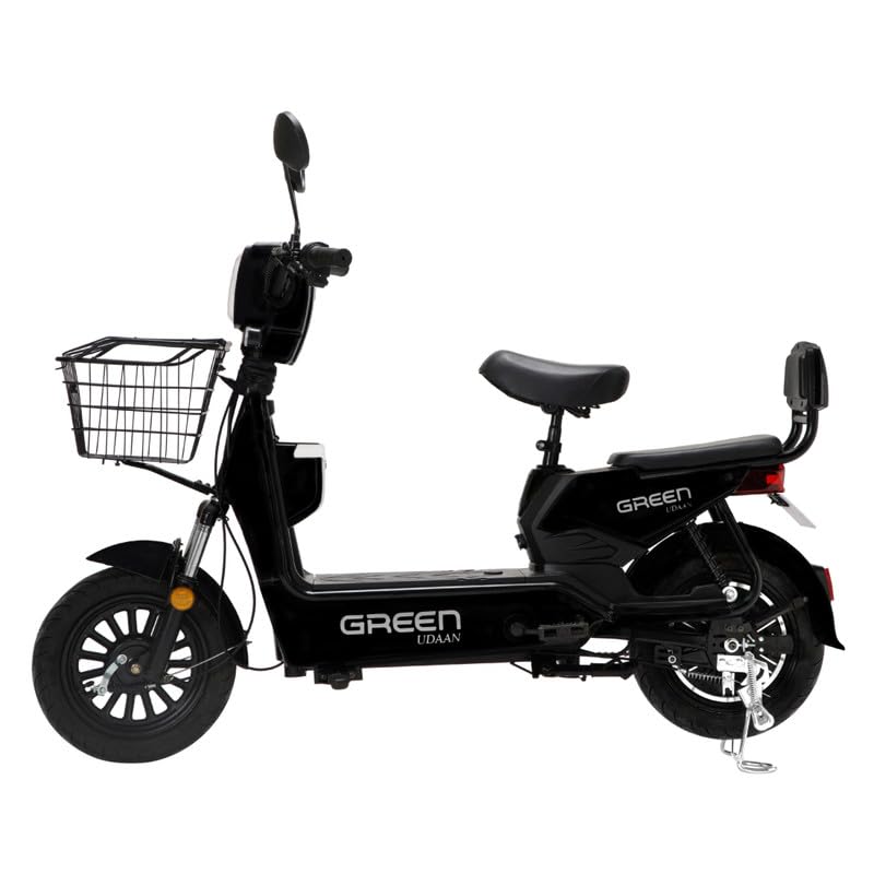 Green Udaan Low Speed Electric Scooter Non RTO 60KM Range Black with Portable Charger 
