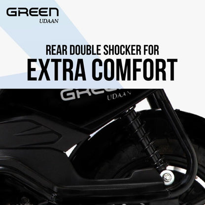 Green Udaan Low Speed Electric Scooter Non RTO 60KM Range Black with Portable Charger 