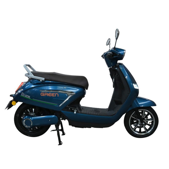 Green Vista Low Speed Electric Scooter Non RTO 60KM Range Blue with Portable Charger 