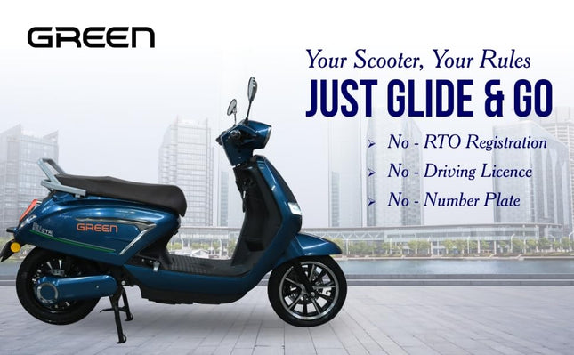 Green Vista Low Speed Electric Scooter Non RTO 60KM Range Blue with Portable Charger 