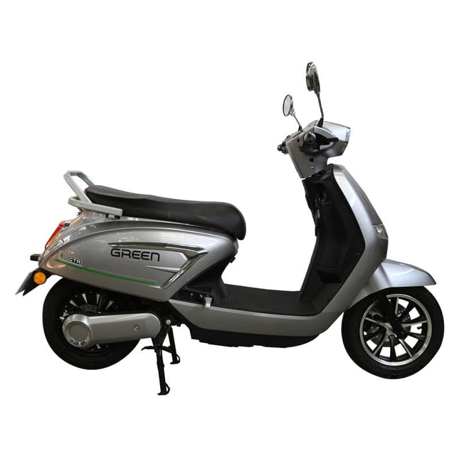 Green Vista Low Speed Electric Scooter Non RTO 80KM Range Grey with Portable Charger 