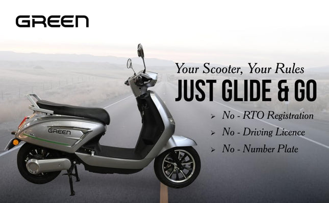 Green Vista Low Speed Electric Scooter Non RTO 80KM Range Grey with Portable Charger 