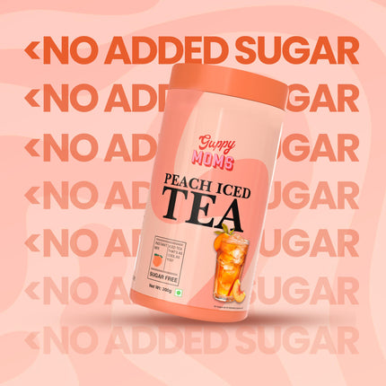Guppy Moms Sugar-Free Peach Iced Tea Mix | Instant Refreshing Beverage Powder | 200g | Natural Flavor, Low-Calorie, Easy to Make | Perfect Summer Drink! (Upto 20 Servings) 