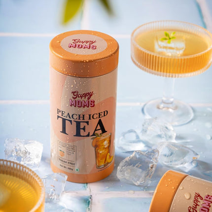 Guppy Moms Sugar-Free Peach Iced Tea Mix | Instant Refreshing Beverage Powder | 200g | Natural Flavor, Low-Calorie, Easy to Make | Perfect Summer Drink! (Upto 20 Servings) 