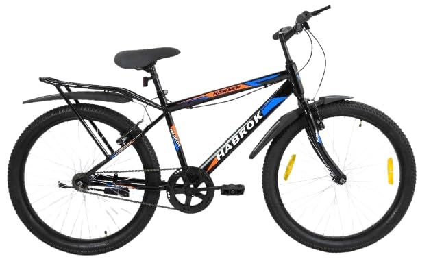 HABROK 26T IBC Premium Rigid Cycle with Inbuilt Carrier Mountain Bicycle Without Gear Single Speed for Men Ideal for 10 + Years, 18 Inches (Black) 