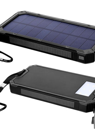 HACER 10000mAh Camping Solar Power Bank Built-in COB Flashlight Portable Charging Device with LED Indicators 2 USB Output Ports & USB-A to Micro-USB Cable for Climbing Hiking and Trekking (1Pc) 