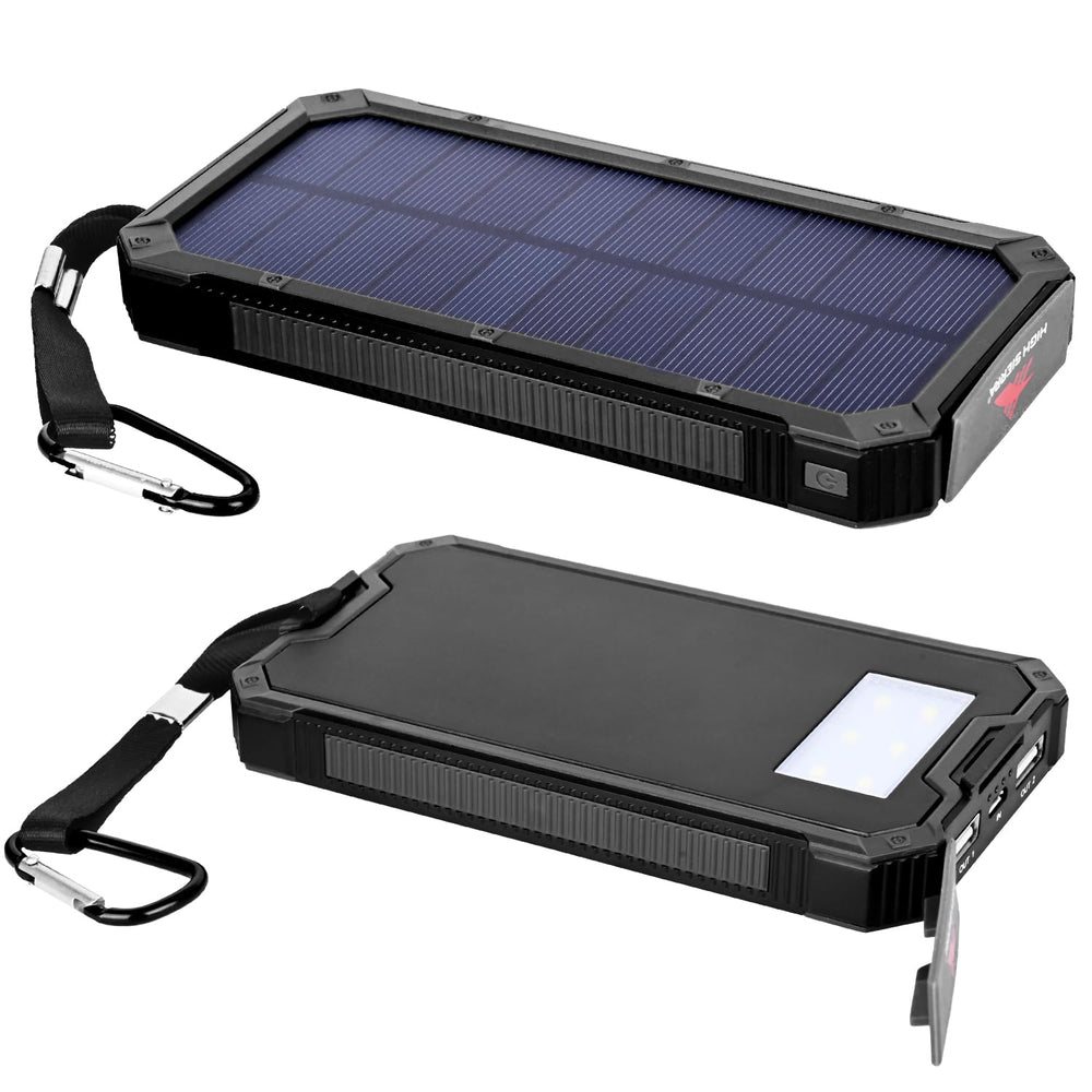 HACER 10000mAh Camping Solar Power Bank Built-in COB Flashlight Portable Charging Device with LED Indicators 2 USB Output Ports & USB-A to Micro-USB Cable for Climbing Hiking and Trekking (1Pc)