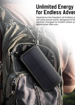 HACER 10000mAh Camping Solar Power Bank Built-in COB Flashlight Portable Charging Device with LED Indicators 2 USB Output Ports & USB-A to Micro-USB Cable for Climbing Hiking and Trekking (1Pc) 