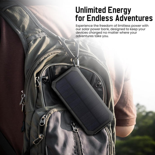 HACER 10000mAh Camping Solar Power Bank Built-in COB Flashlight Portable Charging Device with LED Indicators 2 USB Output Ports & USB-A to Micro-USB Cable for Climbing Hiking and Trekking (1Pc) 