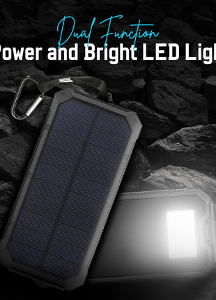 HACER 10000mAh Camping Solar Power Bank Built-in COB Flashlight Portable Charging Device with LED Indicators 2 USB Output Ports & USB-A to Micro-USB Cable for Climbing Hiking and Trekking (1Pc) 