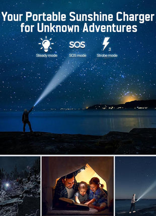 HACER 10000mAh Camping Solar Power Bank Built-in COB Flashlight Portable Charging Device with LED Indicators 2 USB Output Ports & USB-A to Micro-USB Cable for Climbing Hiking and Trekking (1Pc) 