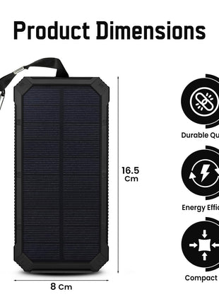 HACER 10000mAh Camping Solar Power Bank Built-in COB Flashlight Portable Charging Device with LED Indicators 2 USB Output Ports & USB-A to Micro-USB Cable for Climbing Hiking and Trekking (1Pc) 