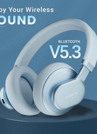 HAMMER Bash Max Over The Ear Wireless Bluetooth Headphones with Mic, Touch Control, Deep Bass, Upto 40 Hours Playtime, Bluetooth 5.3, Workout/Travel (Blue) 