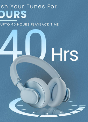 HAMMER Bash Max Over The Ear Wireless Bluetooth Headphones with Mic, Touch Control, Deep Bass, Upto 40 Hours Playtime, Bluetooth 5.3, Workout/Travel (Blue) 