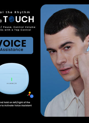 HAMMER New Launch Ultra Pods TWS Wireless Bluetooth Ear buds, Inbuilt Mic, 100H Standby Time, Earbuds with 30H Playtime, USB Type-C,13mm Dynamic Drivers, IPX5 Water Resistant Bluetooth Earphones(Blue) 