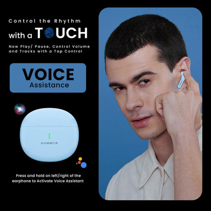 HAMMER New Launch Ultra Pods TWS Wireless Bluetooth Ear buds, Inbuilt Mic, 100H Standby Time, Earbuds with 30H Playtime, USB Type-C,13mm Dynamic Drivers, IPX5 Water Resistant Bluetooth Earphones(Blue) 