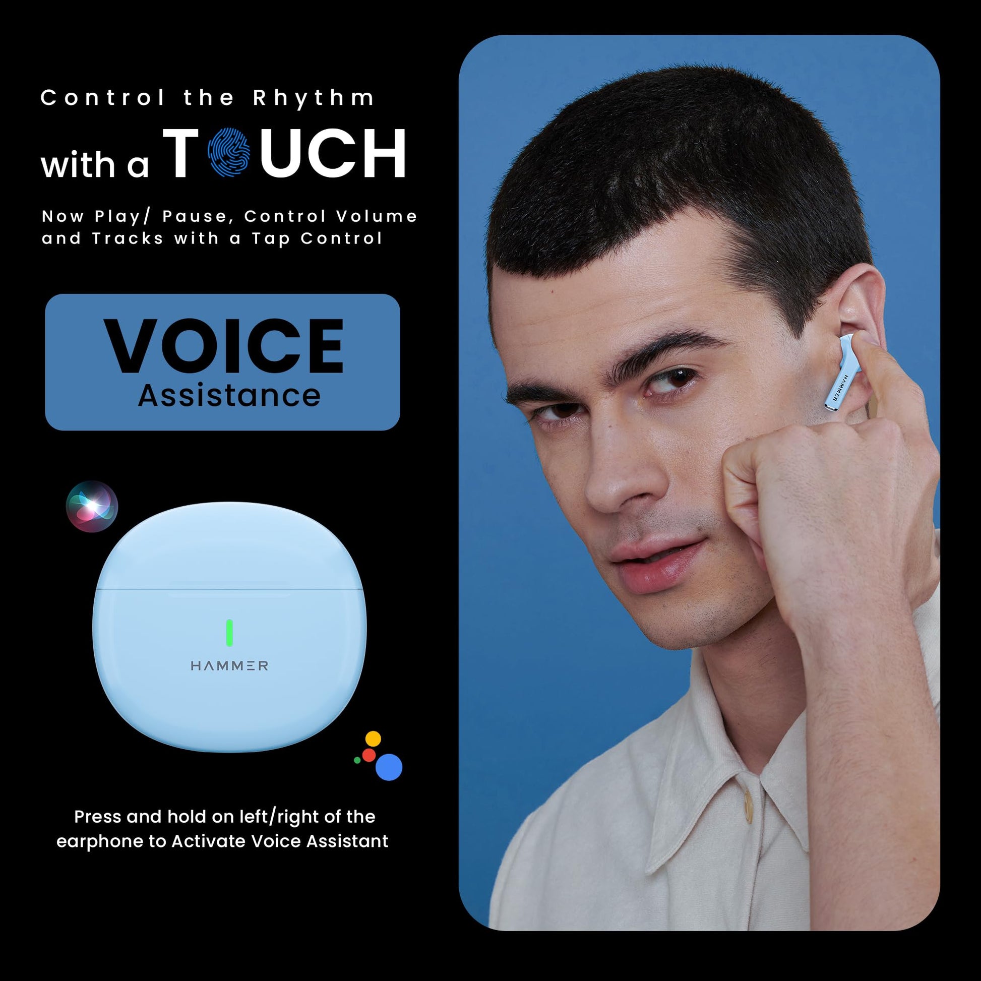 HAMMER New Launch Ultra Pods TWS Wireless Bluetooth Ear buds, Inbuilt Mic, 100H Standby Time, Earbuds with 30H Playtime, USB Type-C,13mm Dynamic Drivers, IPX5 Water Resistant Bluetooth Earphones(Blue) 