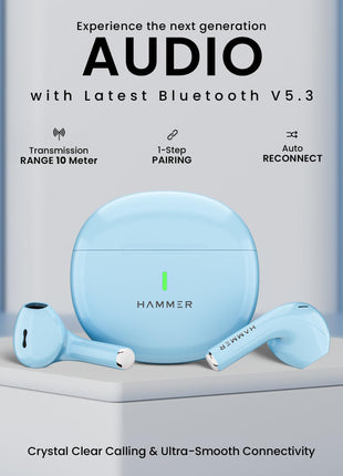 HAMMER New Launch Ultra Pods TWS Wireless Bluetooth Ear buds, Inbuilt Mic, 100H Standby Time, Earbuds with 30H Playtime, USB Type-C,13mm Dynamic Drivers, IPX5 Water Resistant Bluetooth Earphones(Blue) 