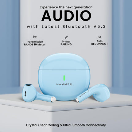 HAMMER New Launch Ultra Pods TWS Wireless Bluetooth Ear buds, Inbuilt Mic, 100H Standby Time, Earbuds with 30H Playtime, USB Type-C,13mm Dynamic Drivers, IPX5 Water Resistant Bluetooth Earphones(Blue) 