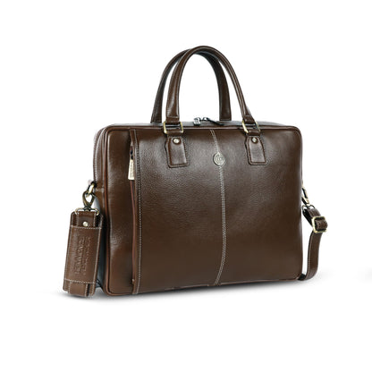 HAMMONDS FLYCATCHER Genuine Leather Office Bag for Men, Laptop Bag for Men, Leather Bag for men for 15.6 Inch Laptop, Adjustable Strap, Multi Compartments, Trolley Strap, 1 Year Warranty - Brushwood 