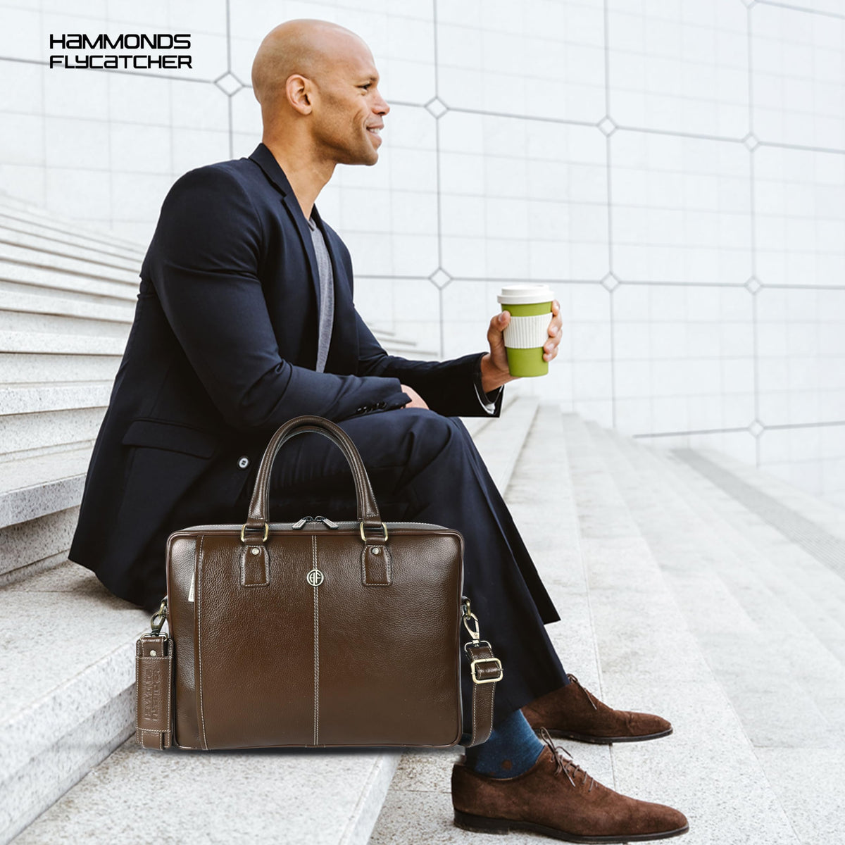 HAMMONDS FLYCATCHER Genuine Leather Office Bag for Men, Laptop Bag for Men, Leather Bag for men for 15.6 Inch Laptop, Adjustable Strap, Multi Compartments, Trolley Strap, 1 Year Warranty - Brushwood 